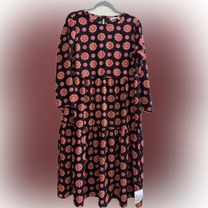 NWT • ASOS DESIGN • Long sleeve tiered smock midi dress •